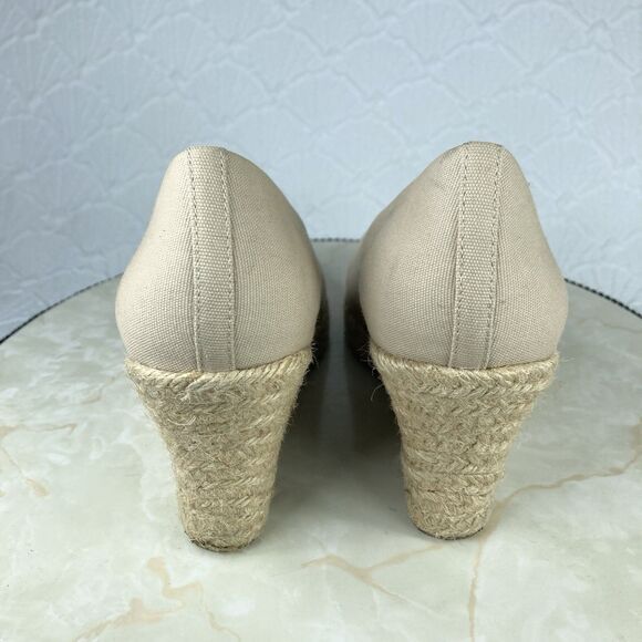 J. Crew Heels Women 9 Beige Canvas Comfort Summer Slip On Espadrille Wedge Pumps - Picture 8 of 14